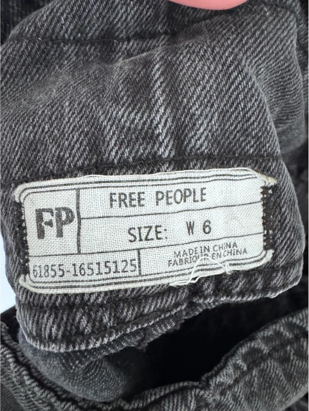 Free People Washed Black Distressed Denim Overall Pinafore Dress Skirt Size 6